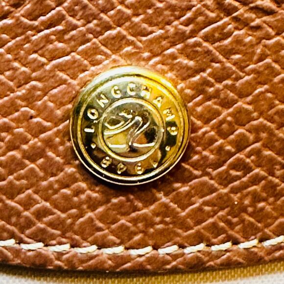 Auth LONGCHAMP Le Preage Original - Cream Dark Brown Nylon Leather Handbag - Picture 4 of 14